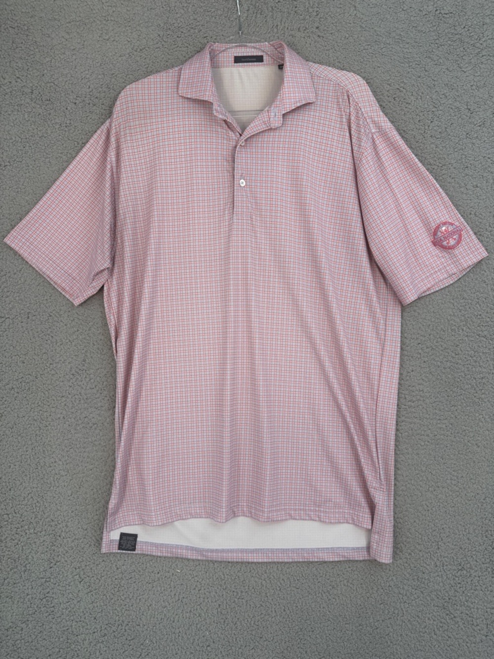 Turtleson Golf shirt Men's Medium short sleeve Pink Checkered Polo Stretch